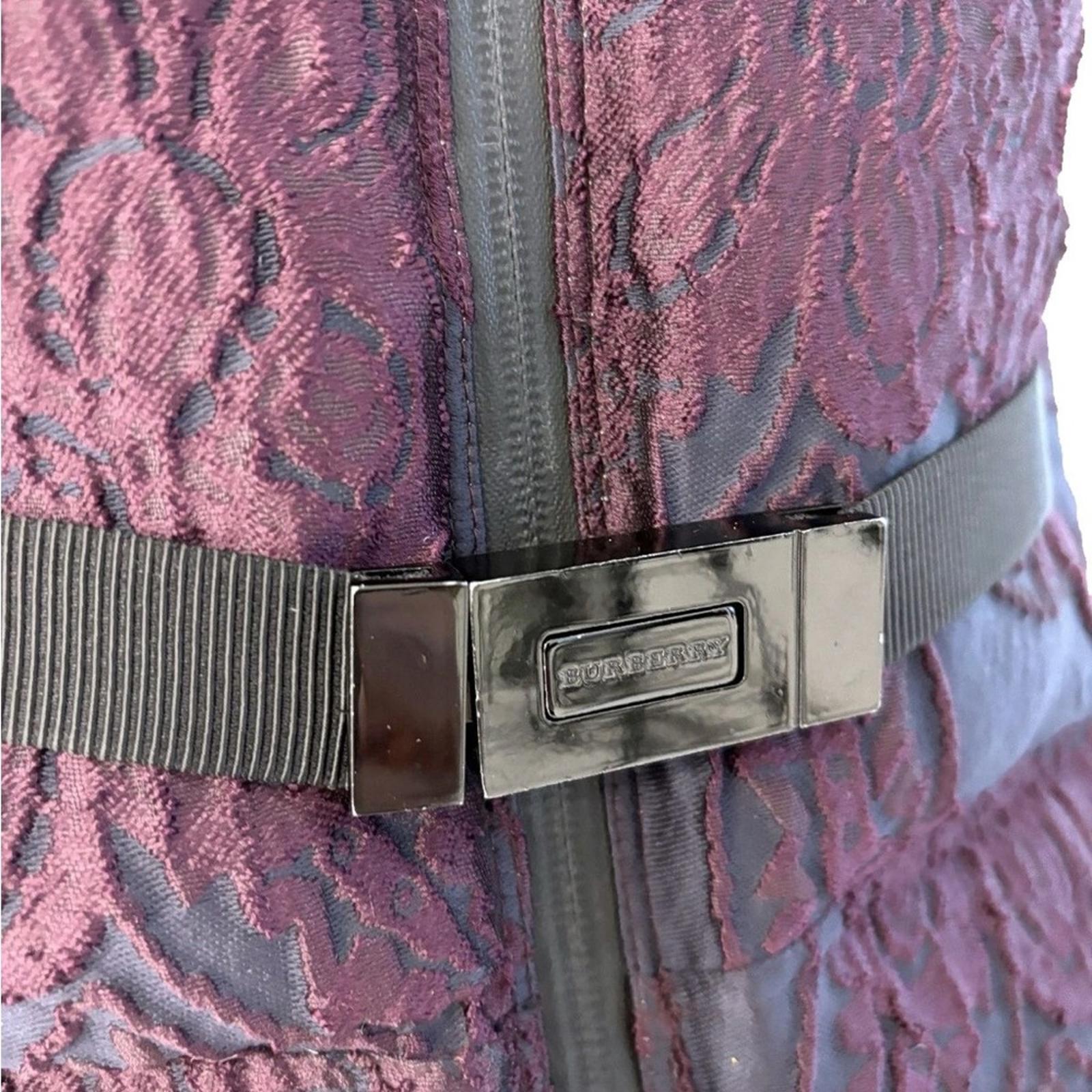 Burberry London Brocade Jacket With Fur Hood Purple Size 6