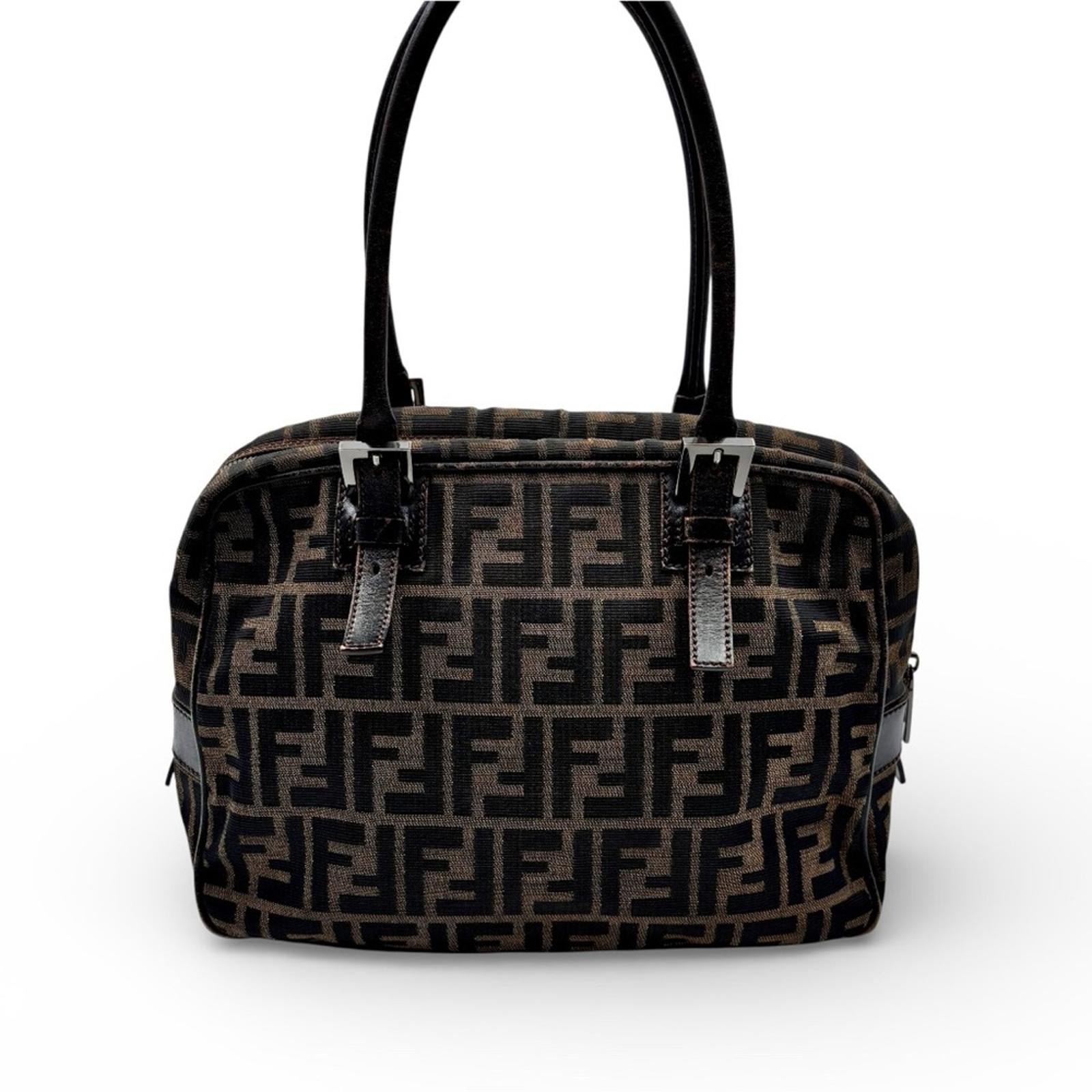 Fendi Vintage Zucca Canvas Boston Shoulder Bag Brown