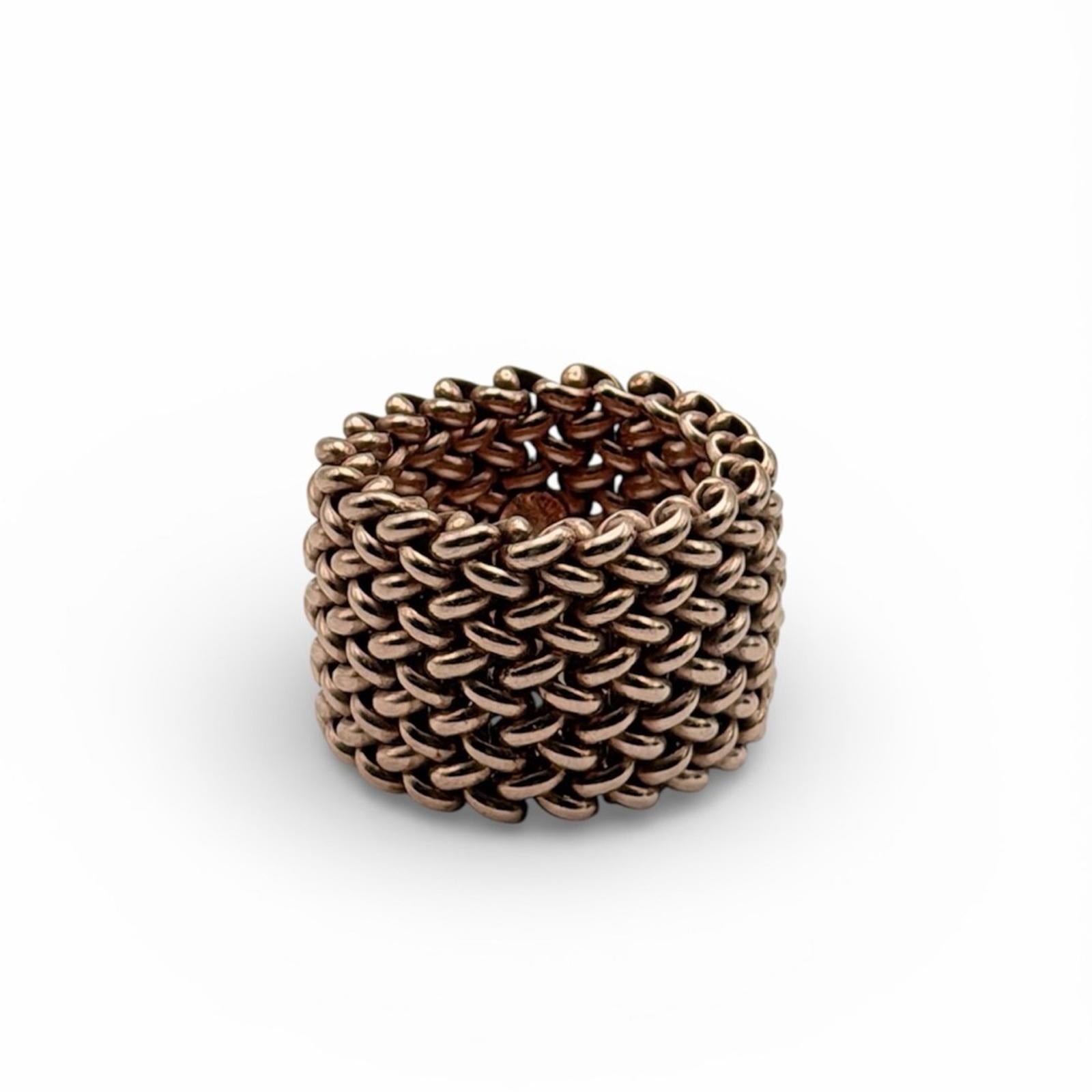 MISS MIMI BEADED MESH RING – 18K ROSE GOLD PLATED