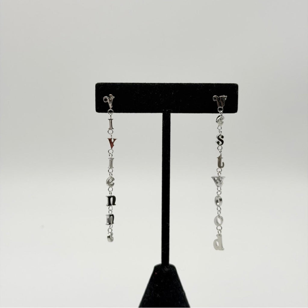 Vivienne Westwood Raimunda Asymmetrical Letter Drop Earrings – Silver Tone