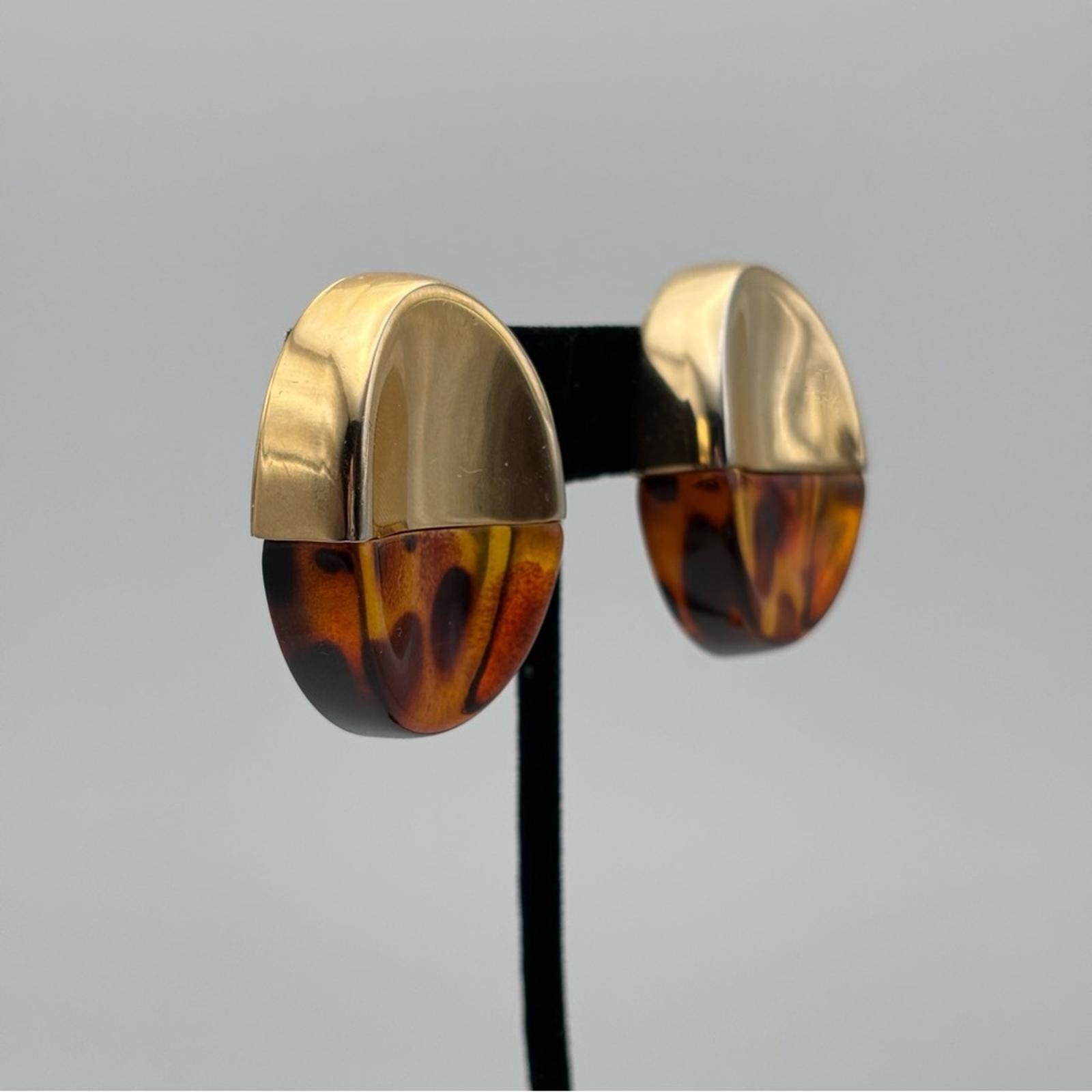 Vintage Gold Tone & Tortoiseshell Statement Clip-On Earrings