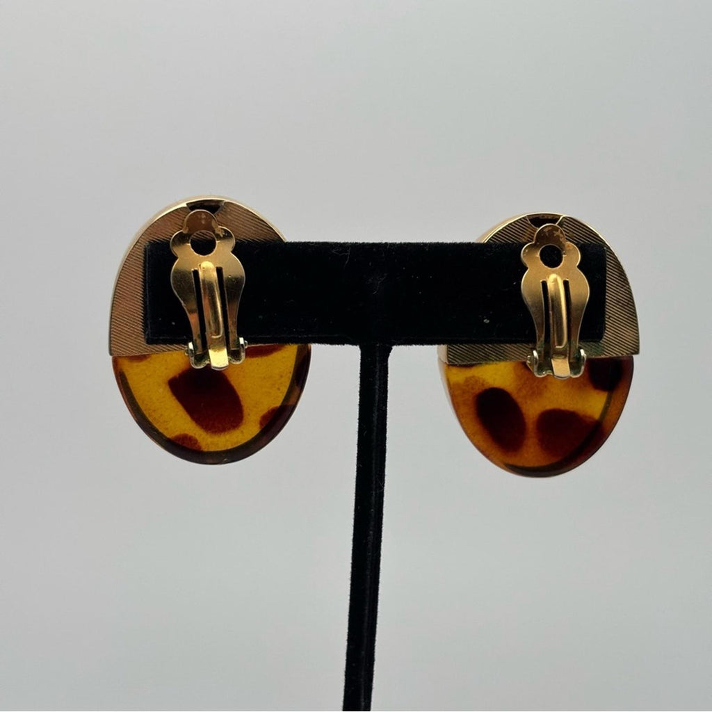 Vintage Gold Tone & Tortoiseshell Statement Clip-On Earrings