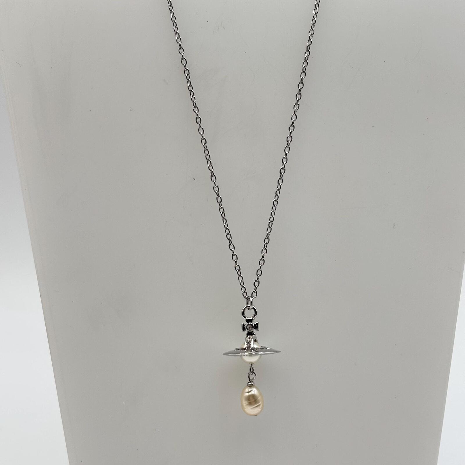 Vivienne Westwood Aleksa Orb Pearl Drop Pendant Necklace Silver