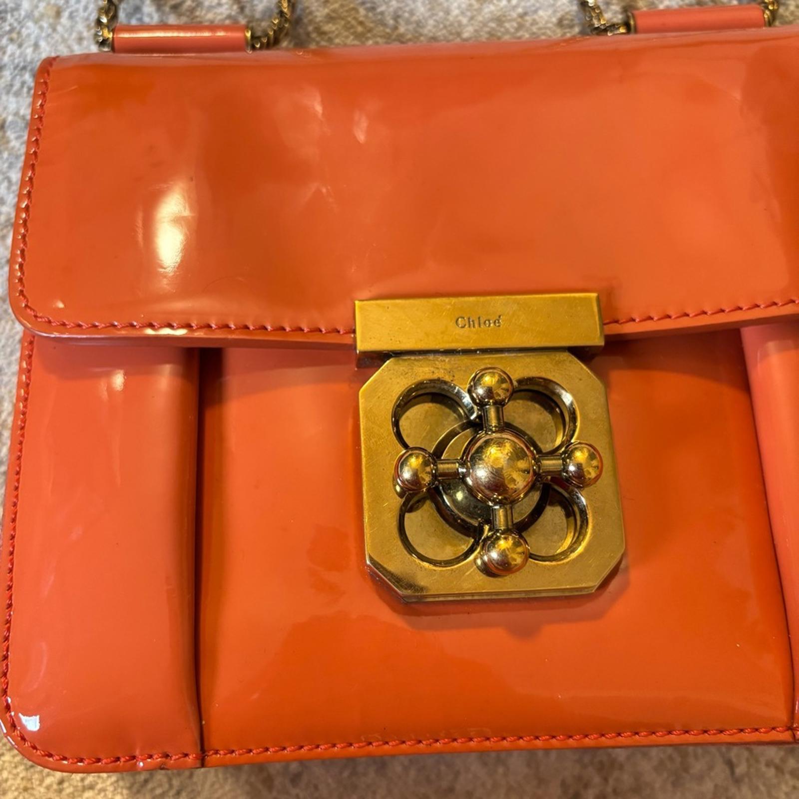 Chloé Vintage Patent Leather Chain Shoulder Bag – Orange
