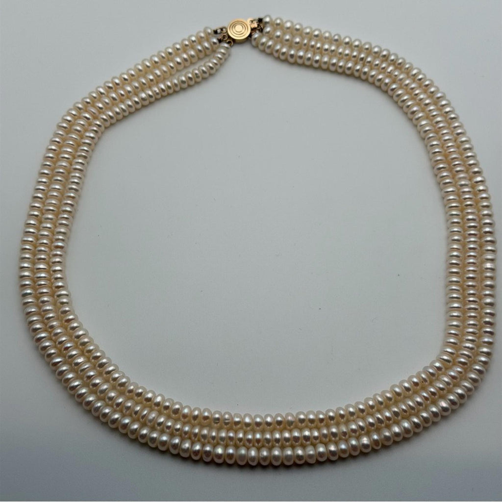 Vintage Multi-Strand Freshwater Pearl Necklace – 14K Gold Clasp