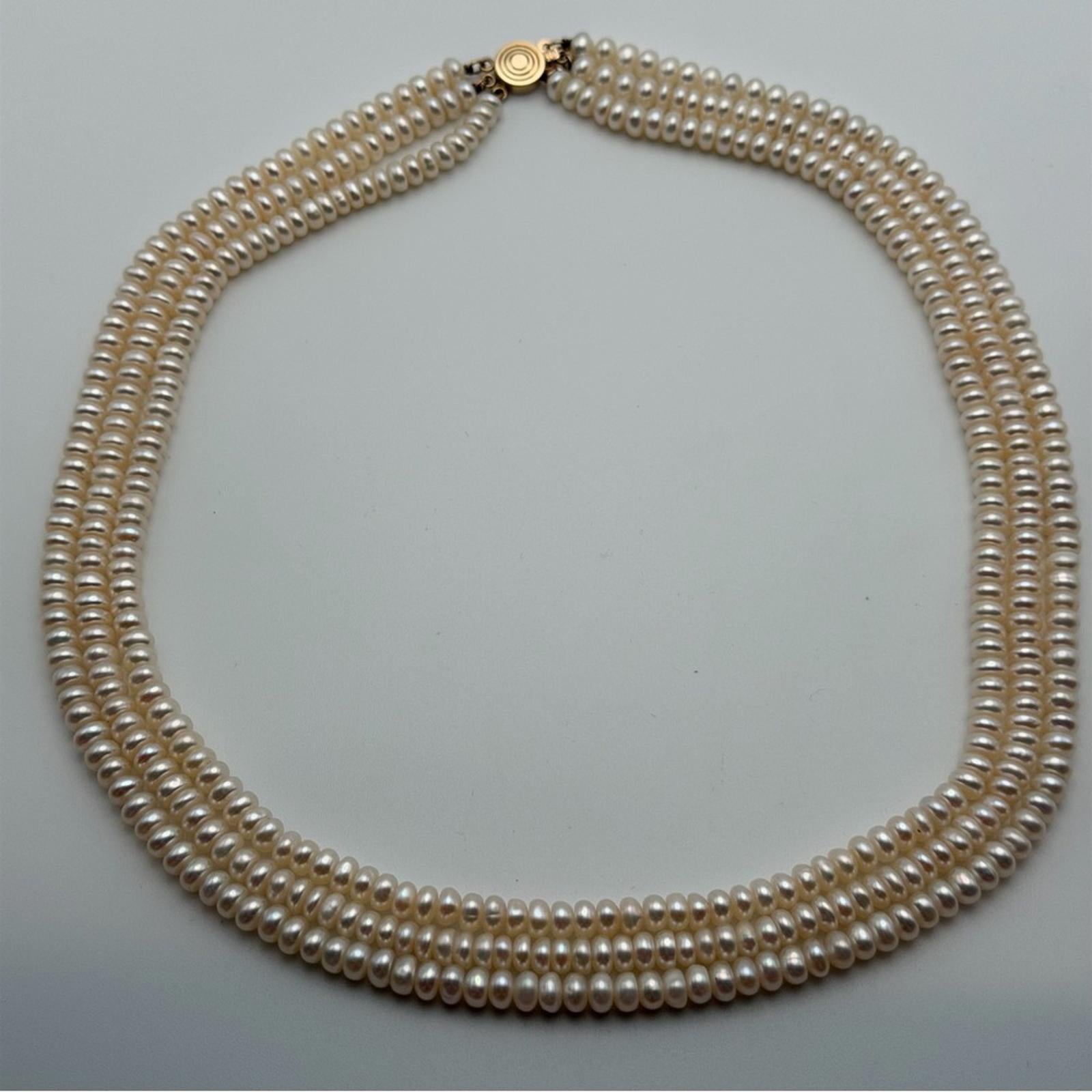 Vintage Multi-Strand Freshwater Pearl Necklace – 14K Gold Clasp