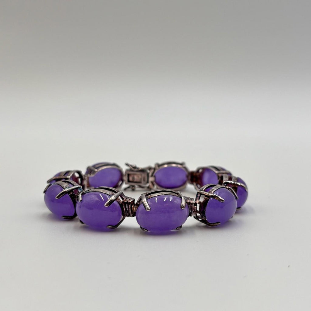 Vintage Amethyst Cabochon Bracelet And Ring Set Sterling Silver