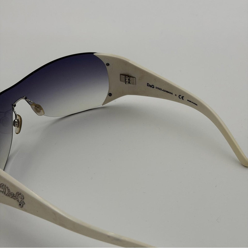 DOLCE & GABBANA WHITE SHIELD SUNGLASSES SILVER LOGO