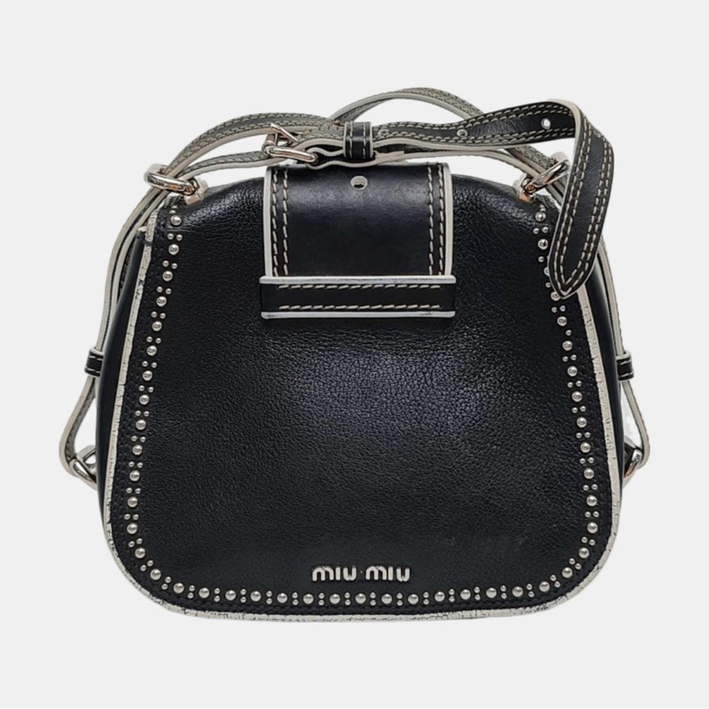 Miu Miu Dahlia Jeweled Buckle Studded Leather Crossbody Bag