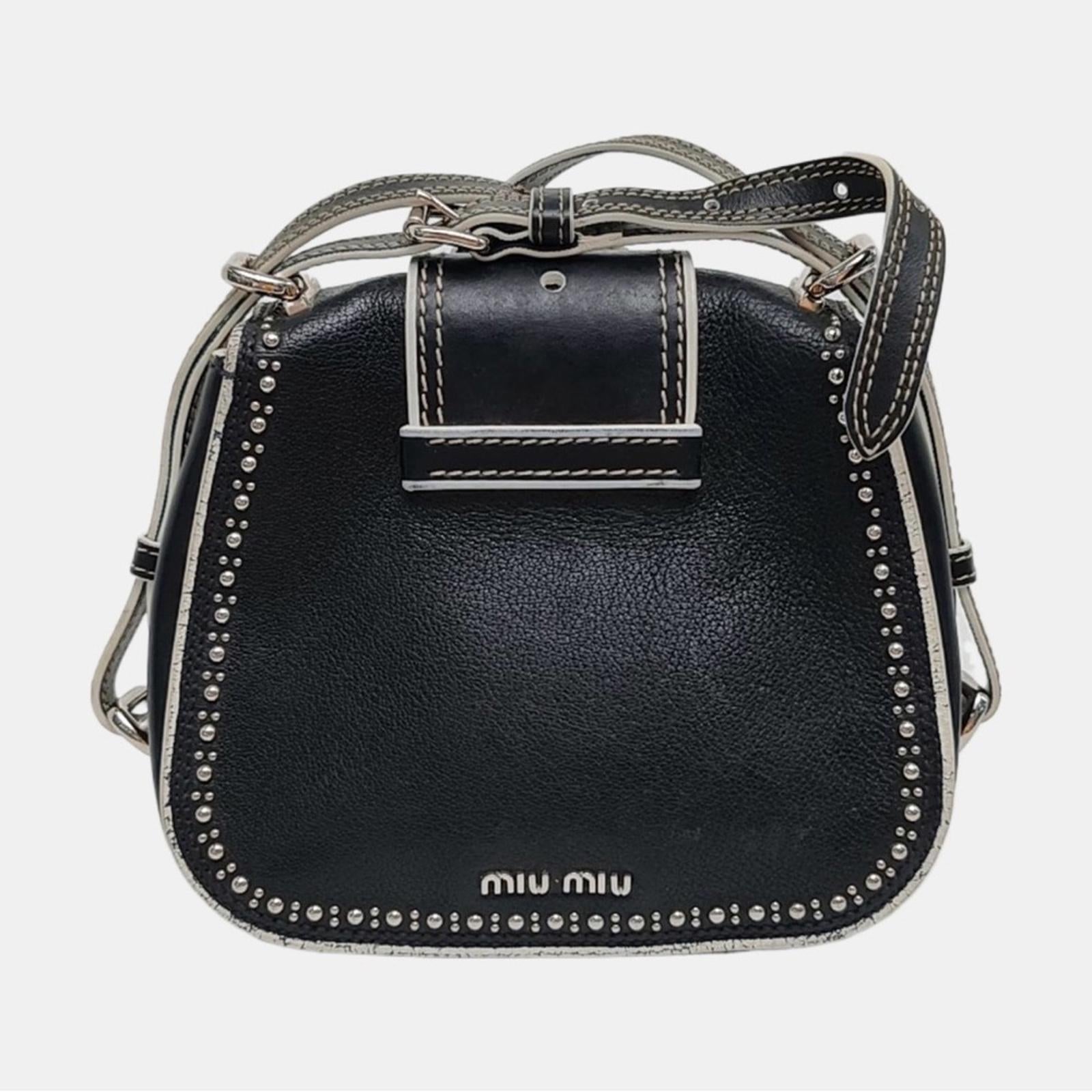 Miu Miu Dahlia Jeweled Buckle Studded Leather Crossbody Bag