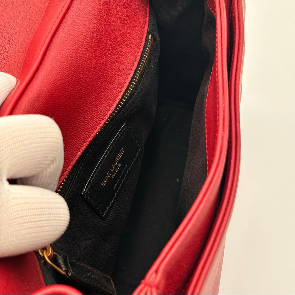 Saint Laurent Becky Quilted Leather Shoulder Bag Red Gold Hardware