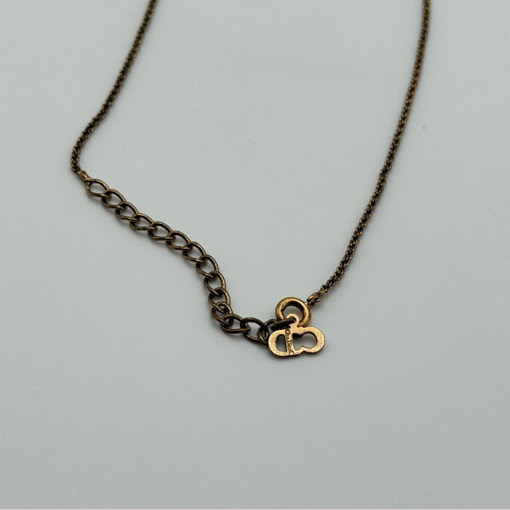 Christian Dior Gold CD Logo Oval Rhinestone Necklace