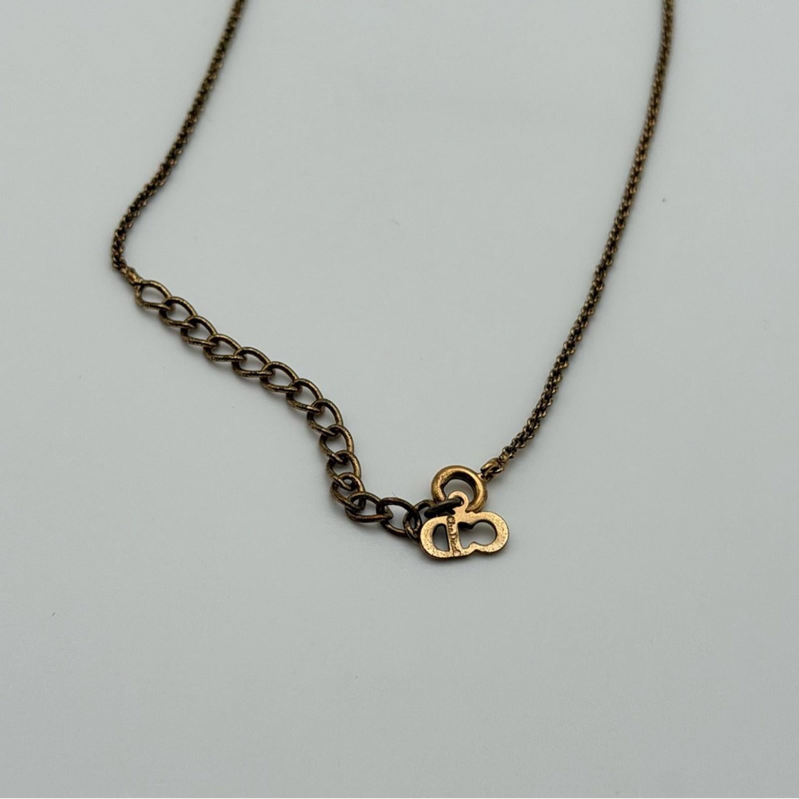 Christian Dior Gold CD Logo Oval Rhinestone Necklace