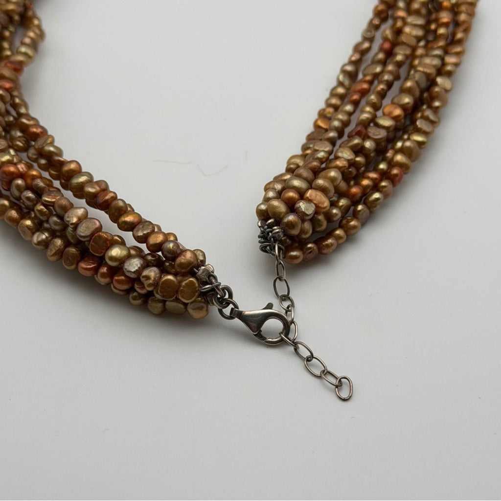 Vintage Multi-Strand Freshwater Pearl Necklace With Sterling Silver Pendant