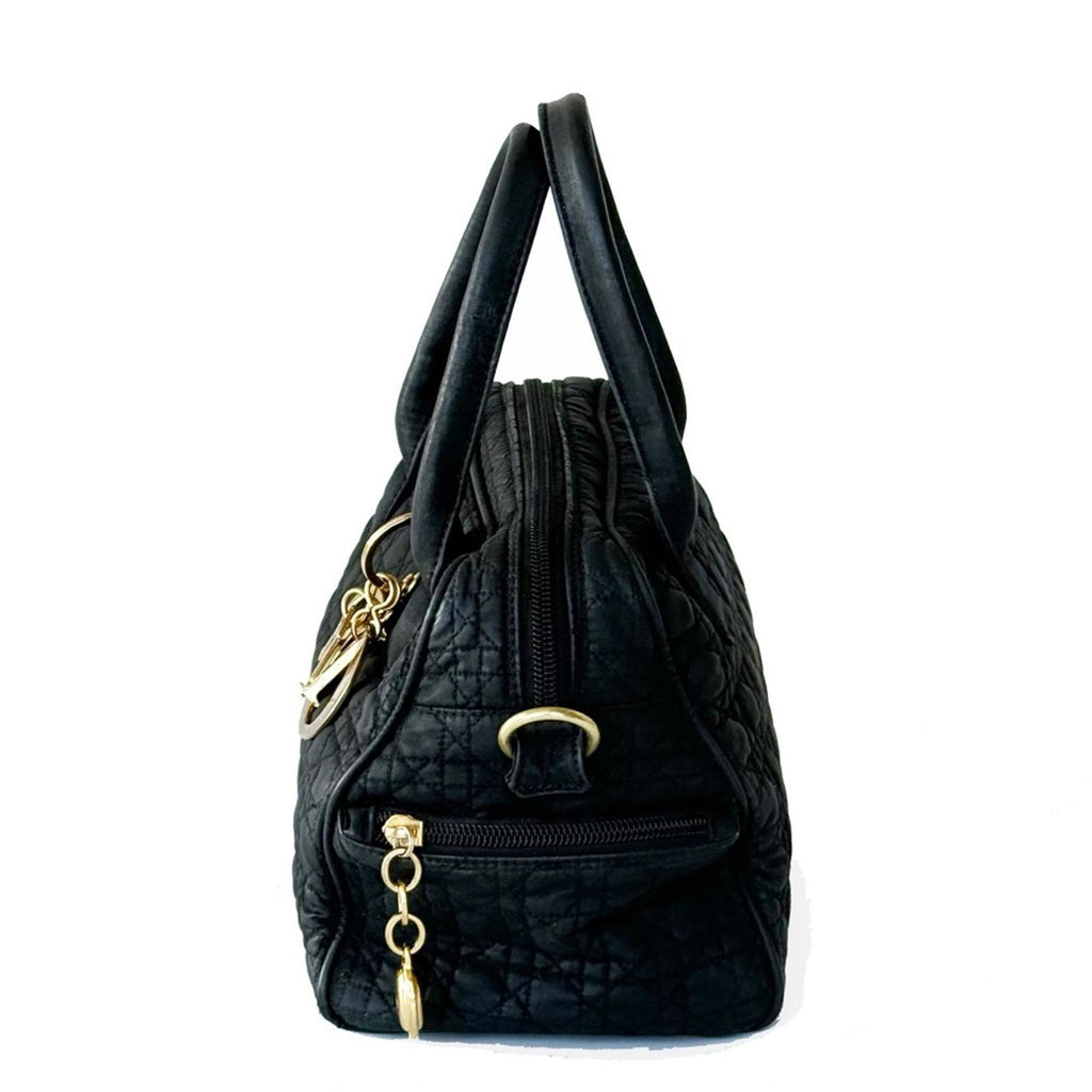 Christian Dior Black Lady Dior Cannage Nylon Quilted Handbag