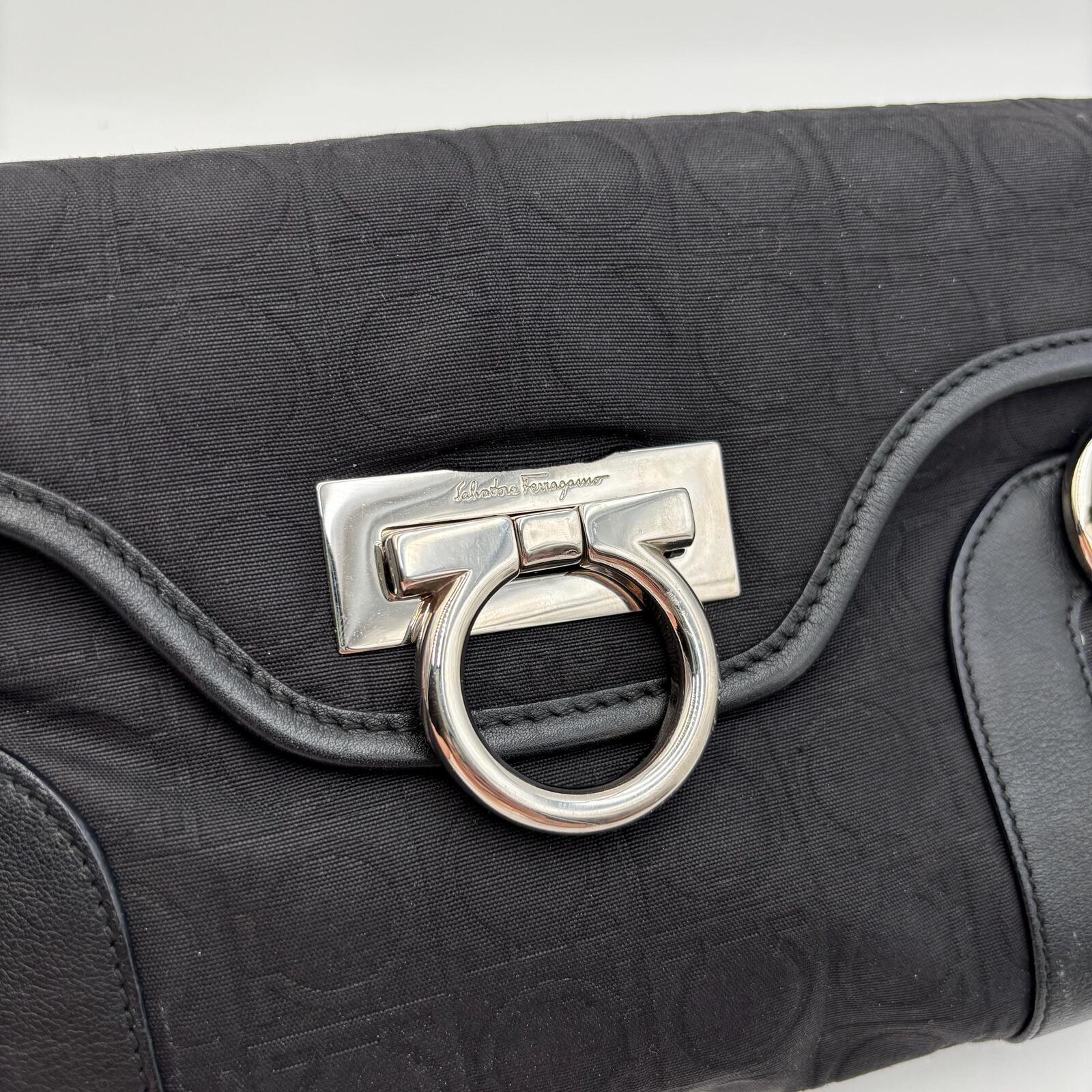 Salvatore Ferragamo Black Gancini Monogram Shoulder Bag
