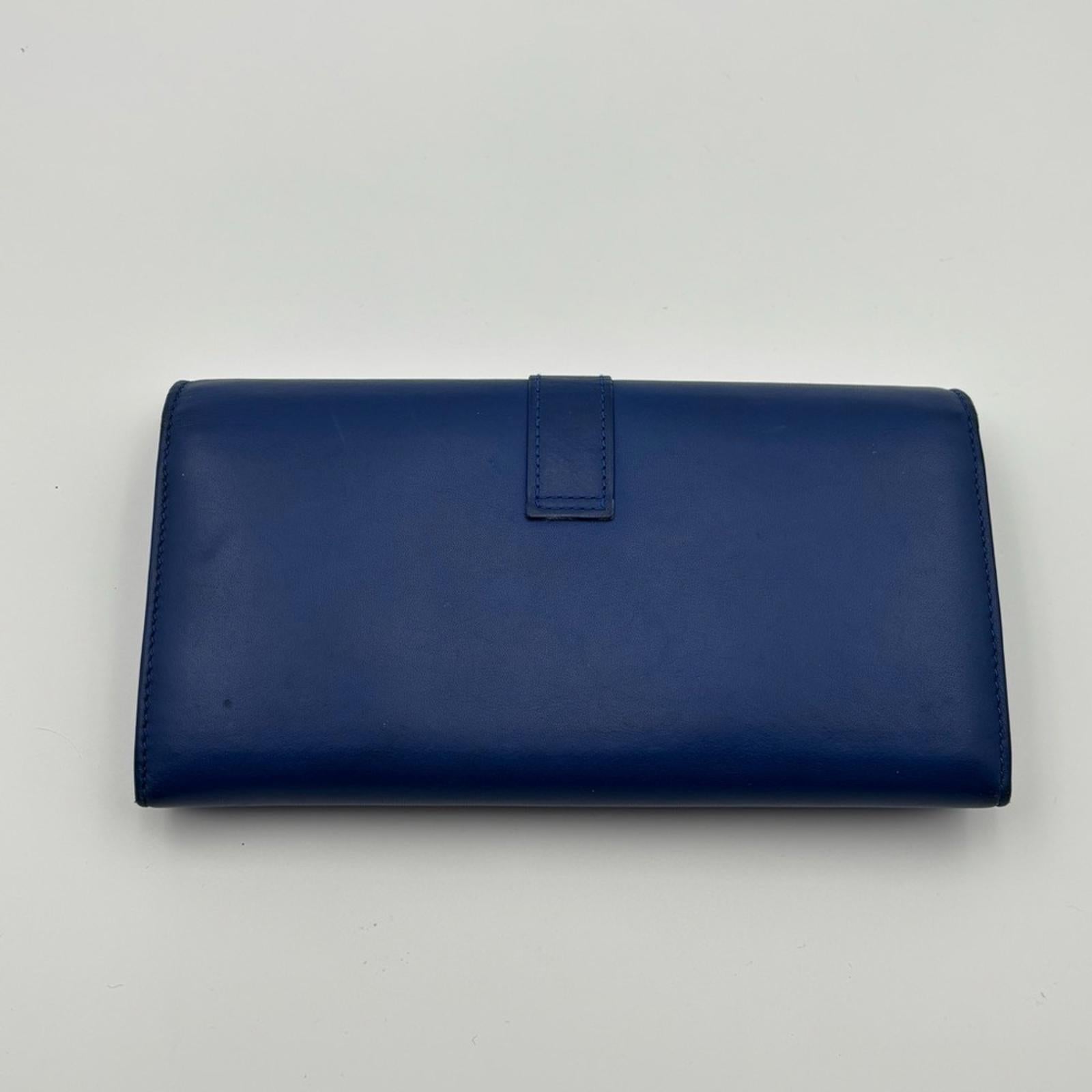 Saint Laurent Y-Chic Authentic Royal Blue Leather Zip Wallet On Chain