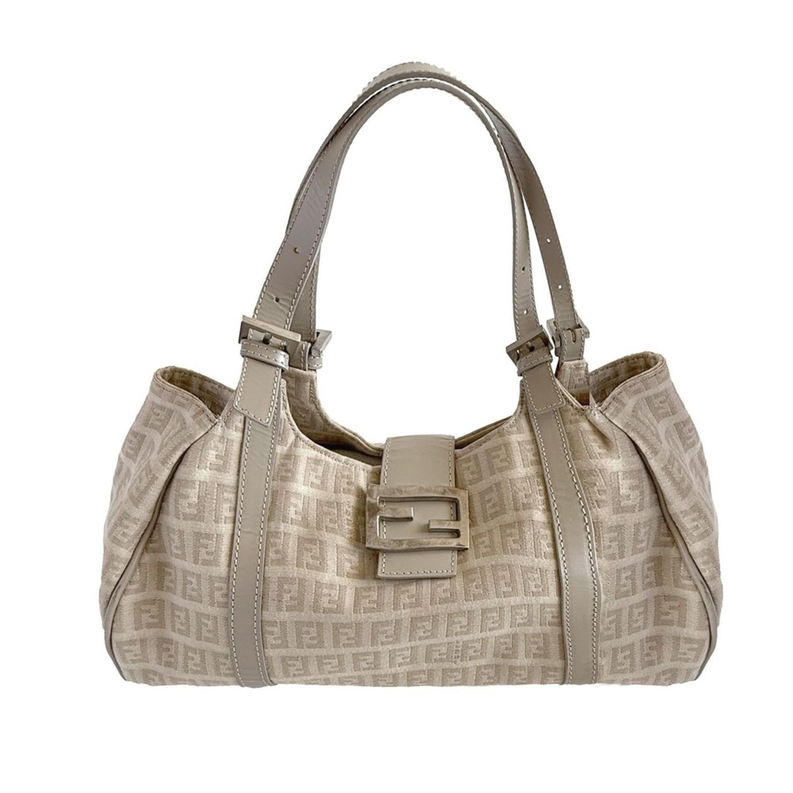 Fendi Beige Zucchino Canvas Shoulder Bag