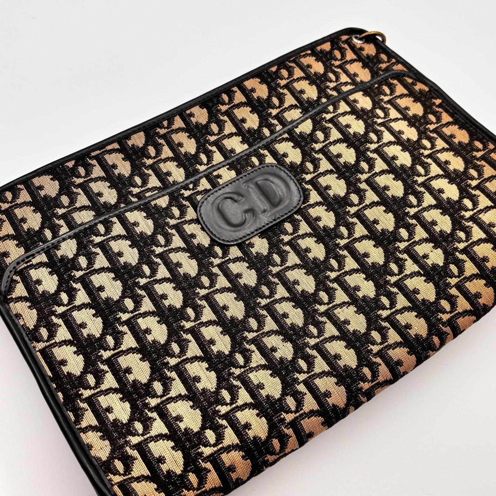 Christian Dior Vintage Trotter Monogram Canvas Shoulder Bag Black & Tan