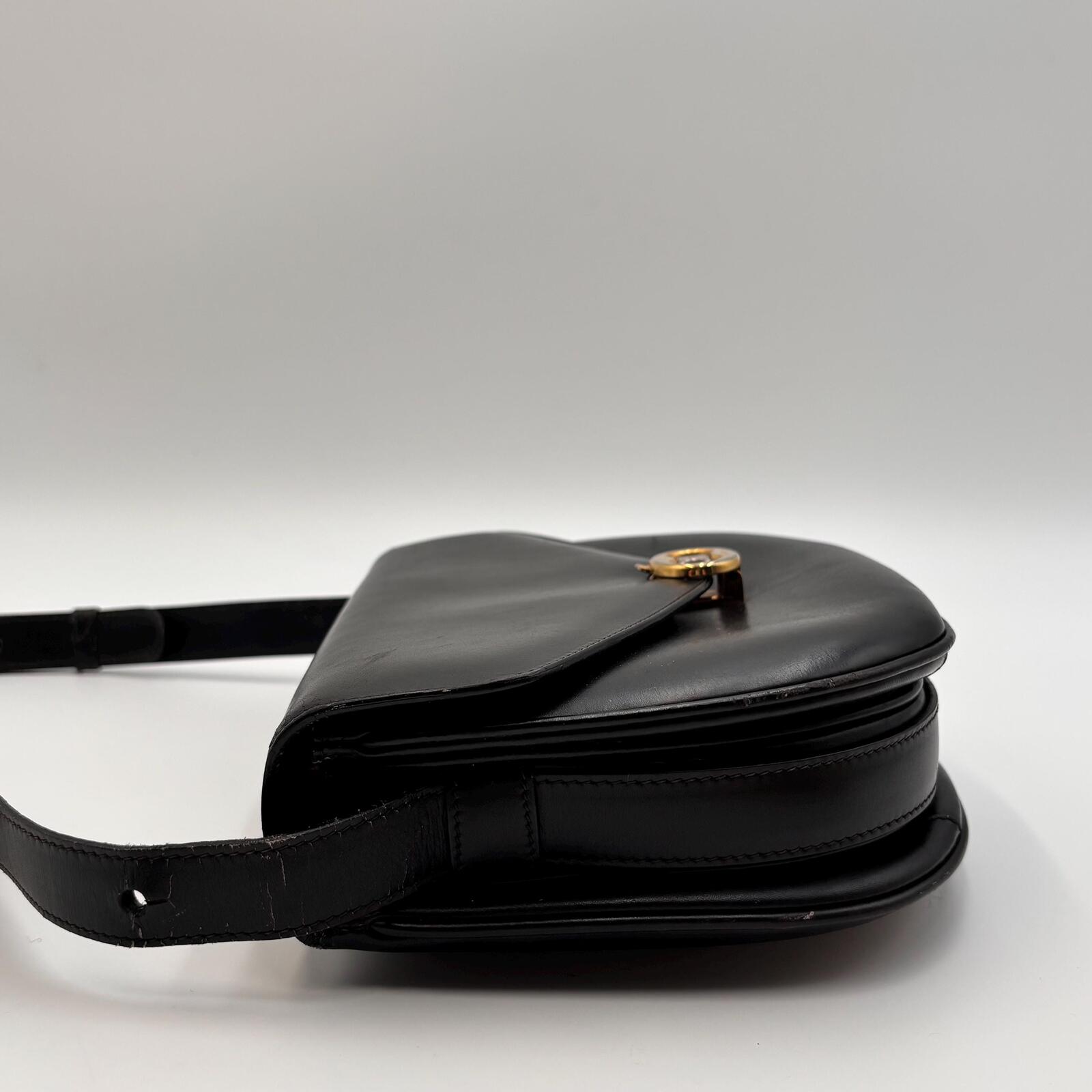 Celine Vintage Black Leather Triomphe Shoulder Bag