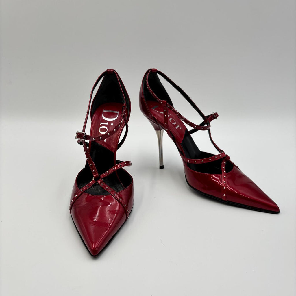 Christian Dior by John Galliano Red Patent Studded Pumps  Size 37