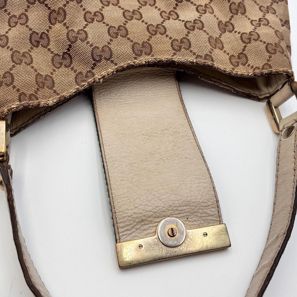 Gucci GG Canvas Web Sherry Line Shoulder Bag Beige Red Green