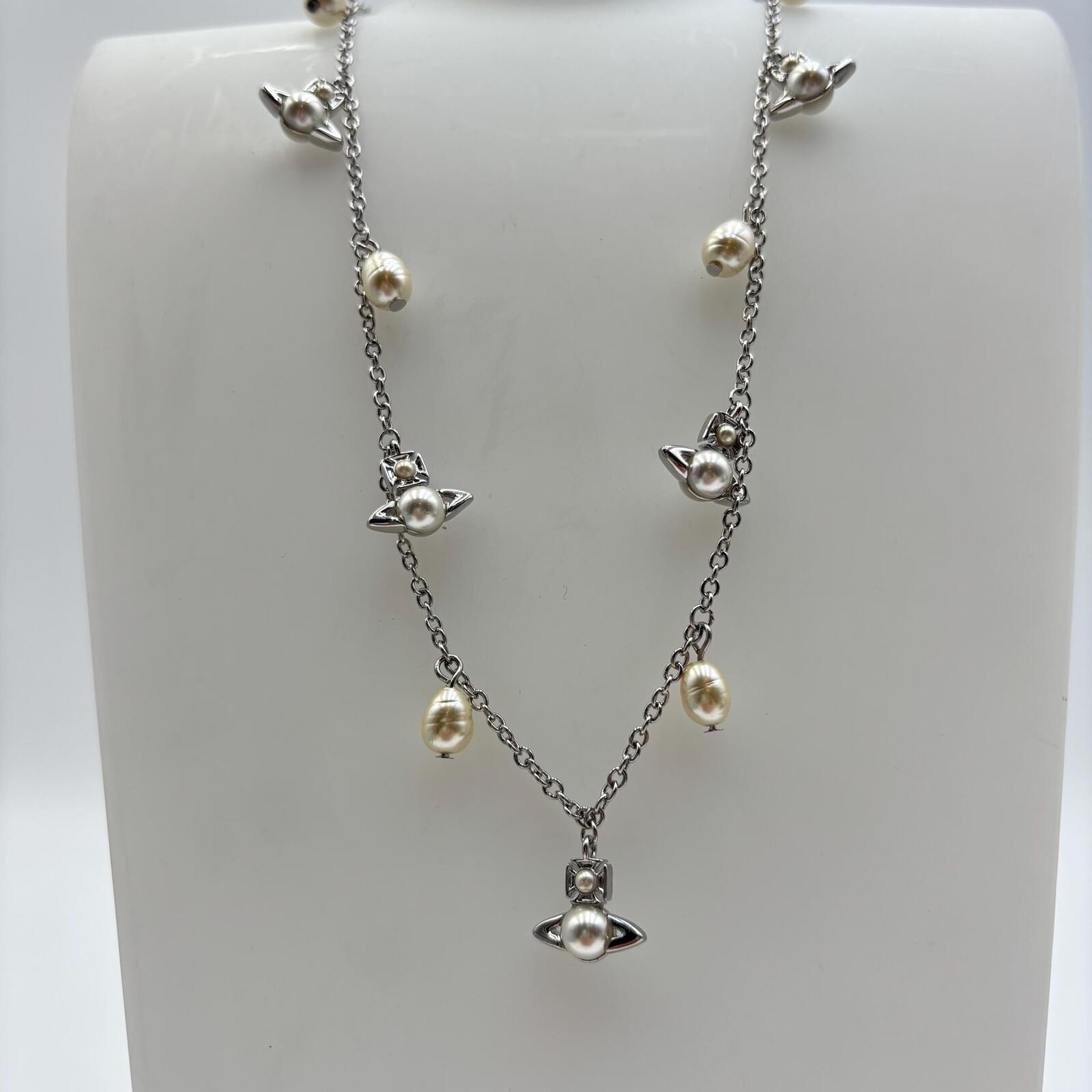 Vivienne Westwood Emiliana Pearl Orb Necklace Platinum Cream Rose Pearl