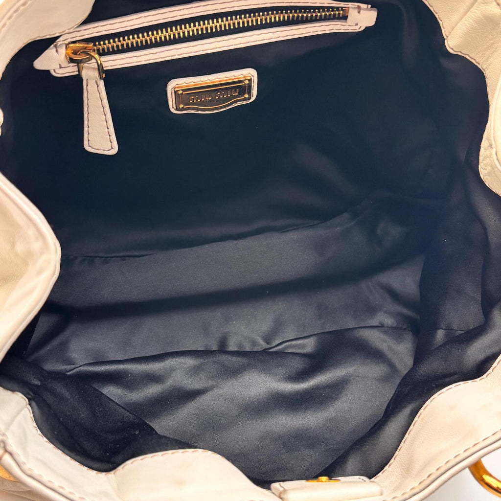 Miu Miu White Leather Studded Tote Bag With Strap