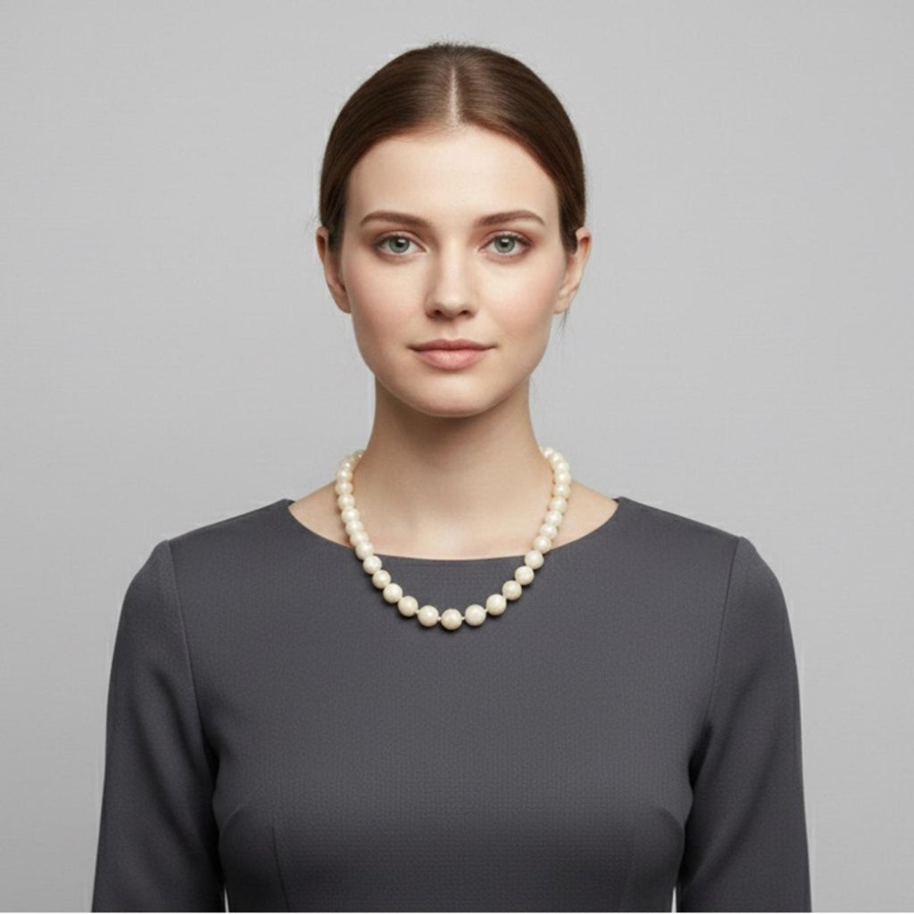 Vintage Mother Of Pearl Beaded Necklace With Gold Clasp