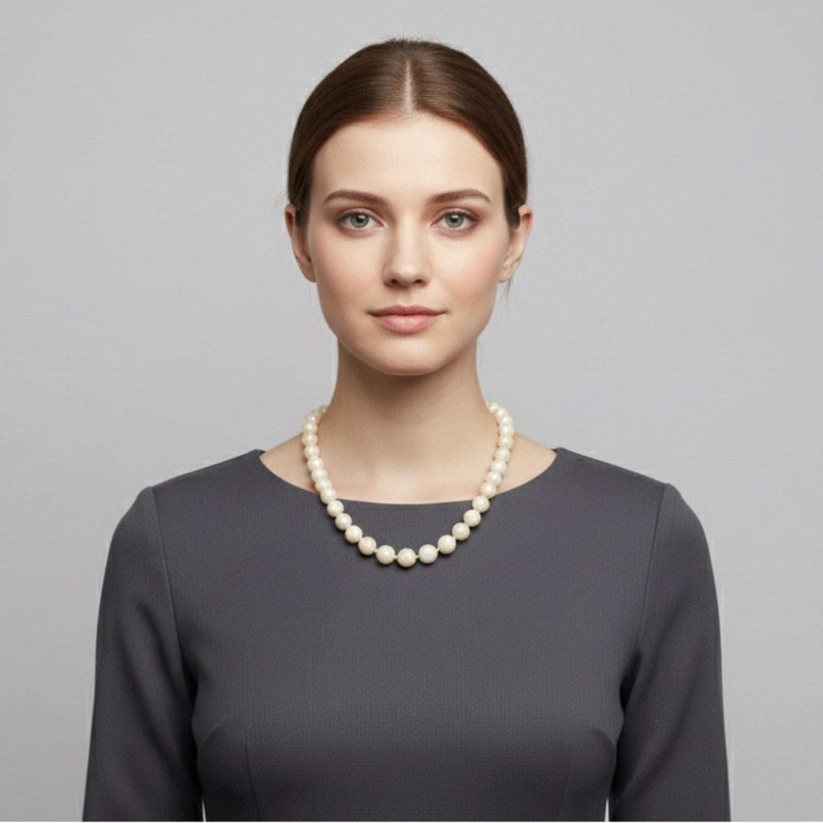 Vintage Mother Of Pearl Beaded Necklace With Gold Clasp