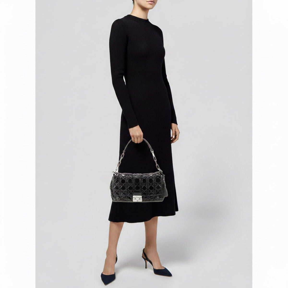 Christian Dior Black Patent Leather Quilted Shoulder Bag