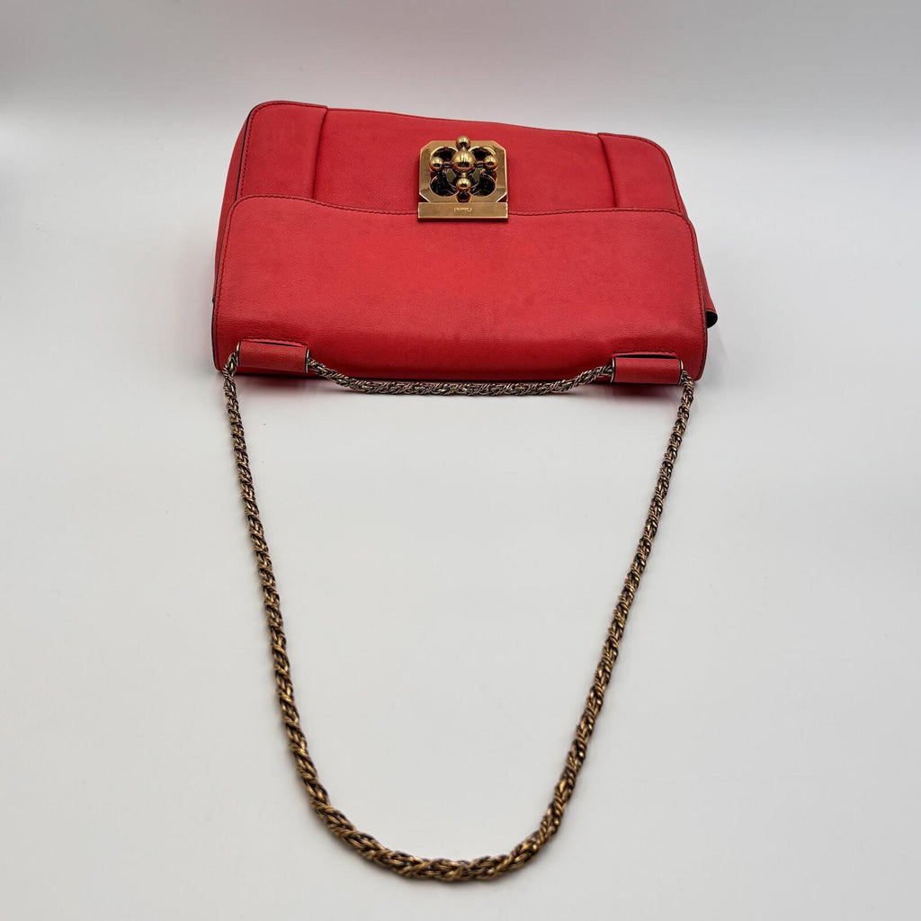 Chloé Square Elsie Chain Shoulder Bag Coral Pink Leather
