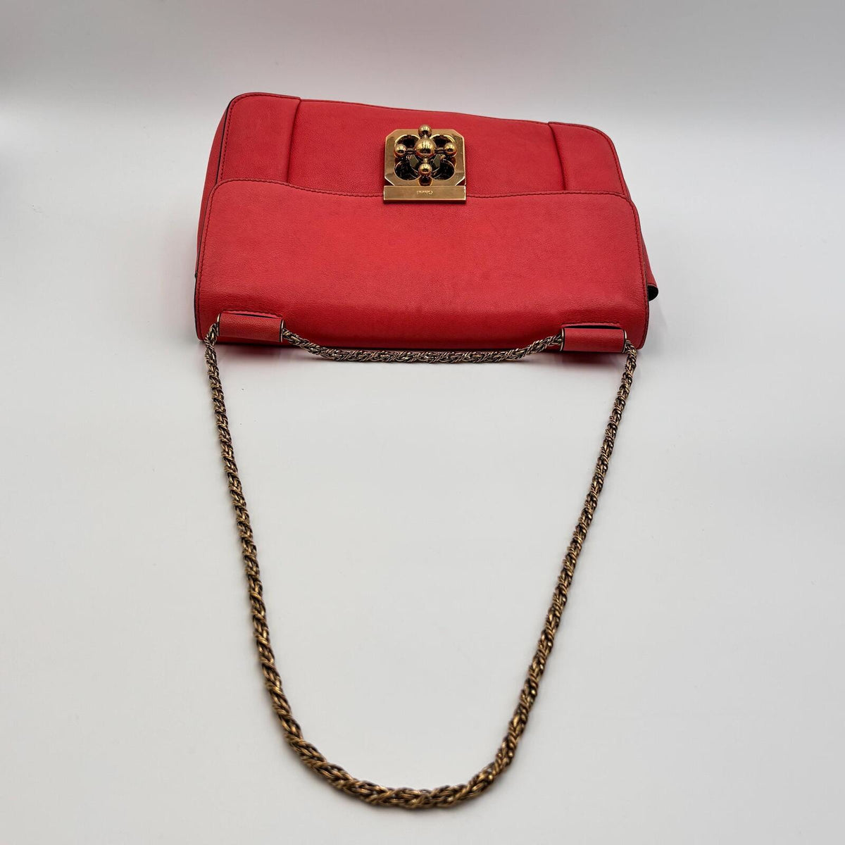 Chloé Square Elsie Chain Shoulder Bag Coral Pink Leather