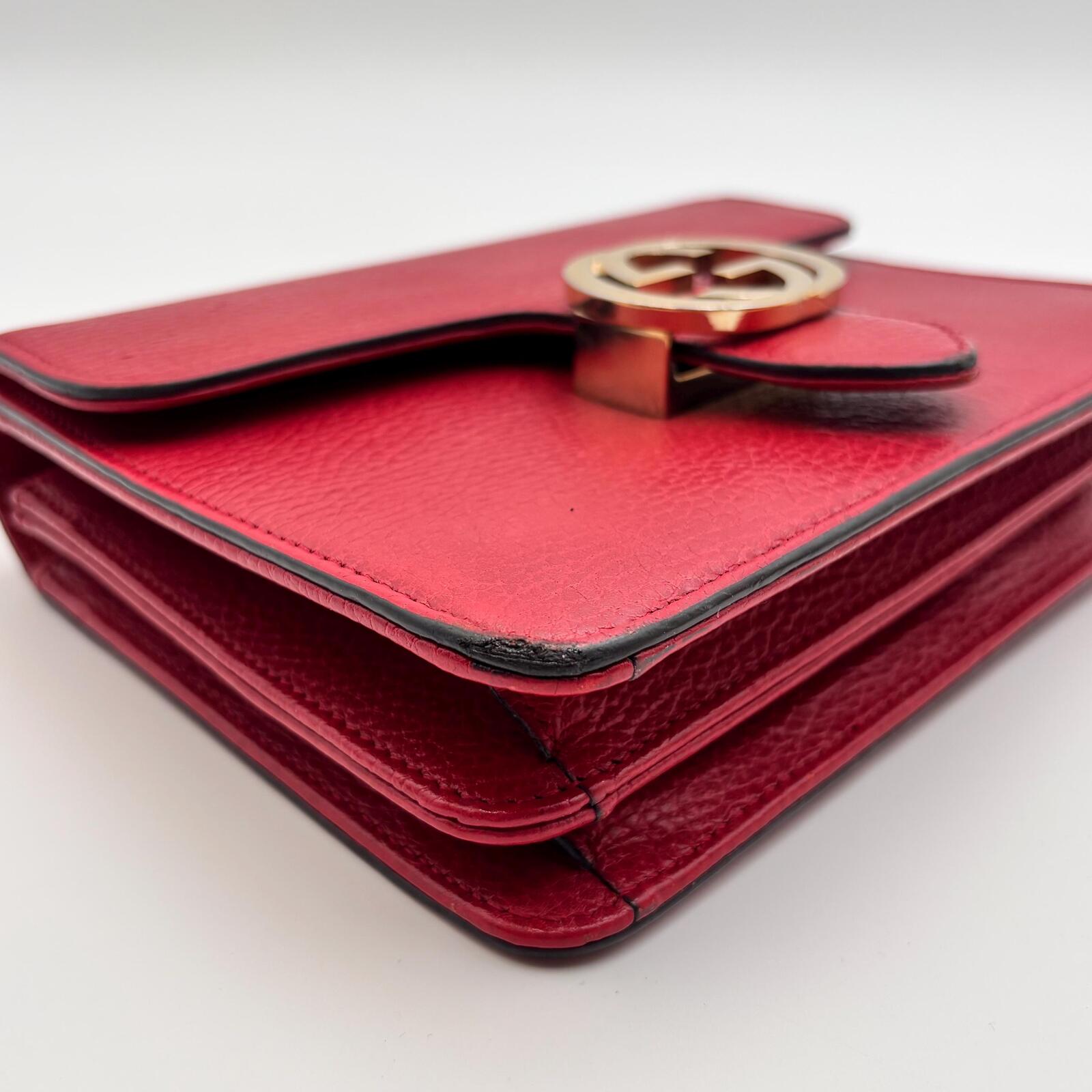 Gucci Interlocking GG Red Leather Chain Crossbody Bag