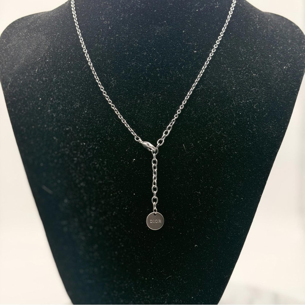 Dior Black and Silver Circle Pendant Necklace