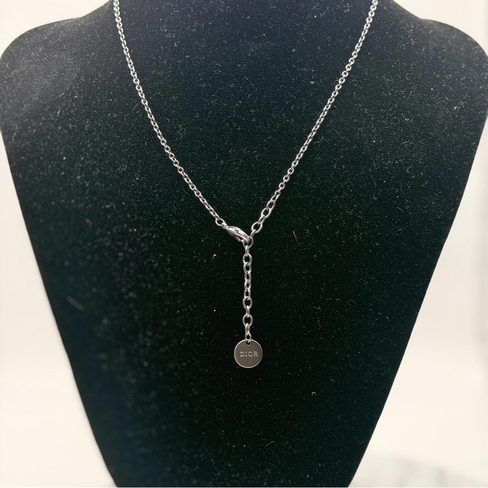 Dior Black and Silver Circle Pendant Necklace