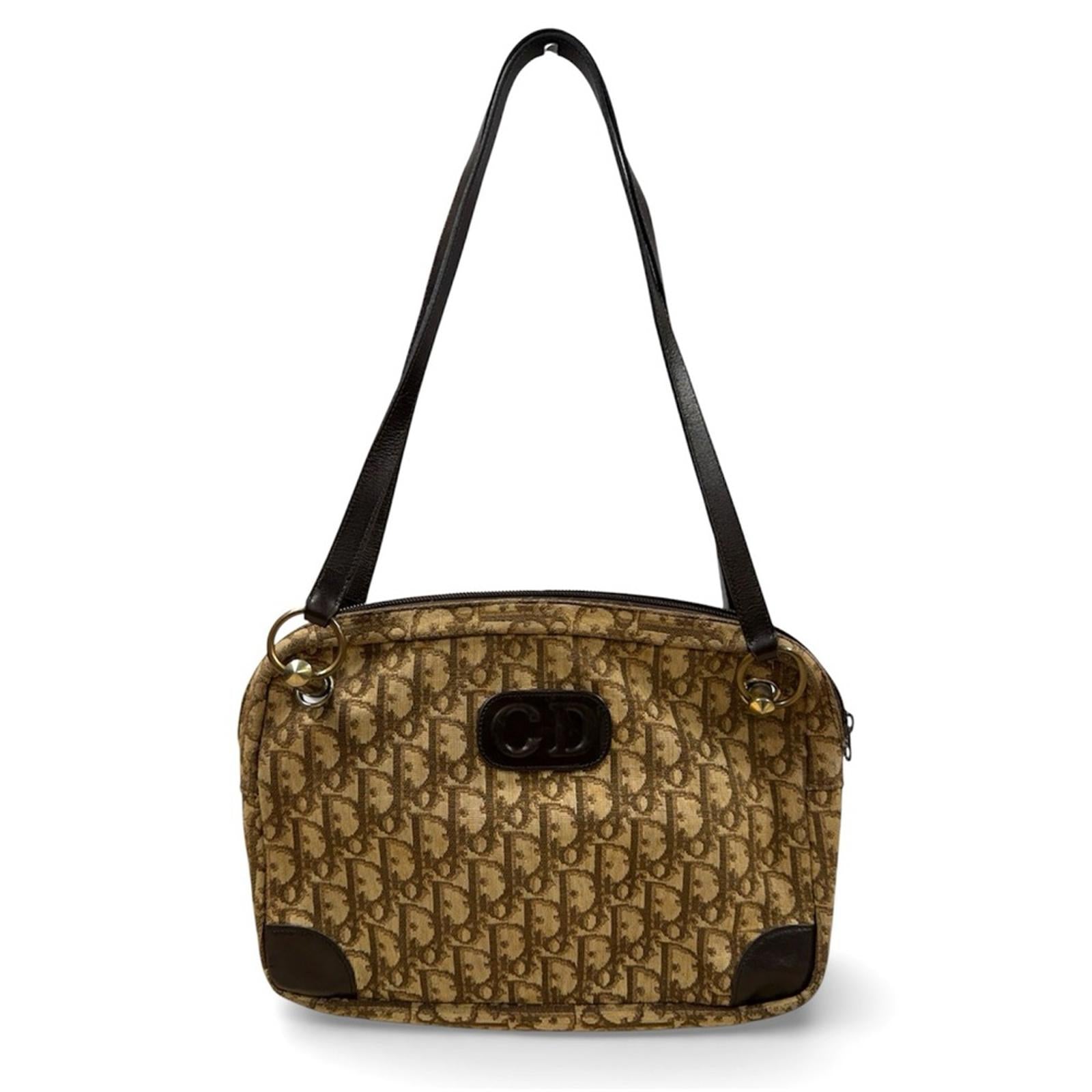 Christian Dior Vintage Trotter CD Logo Shoulder Bag Brown Monogram Canvas