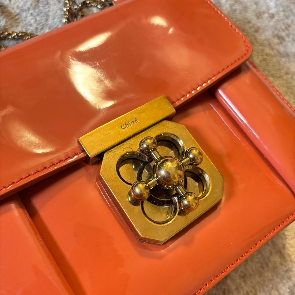 Chloé Vintage Patent Leather Chain Shoulder Bag – Orange