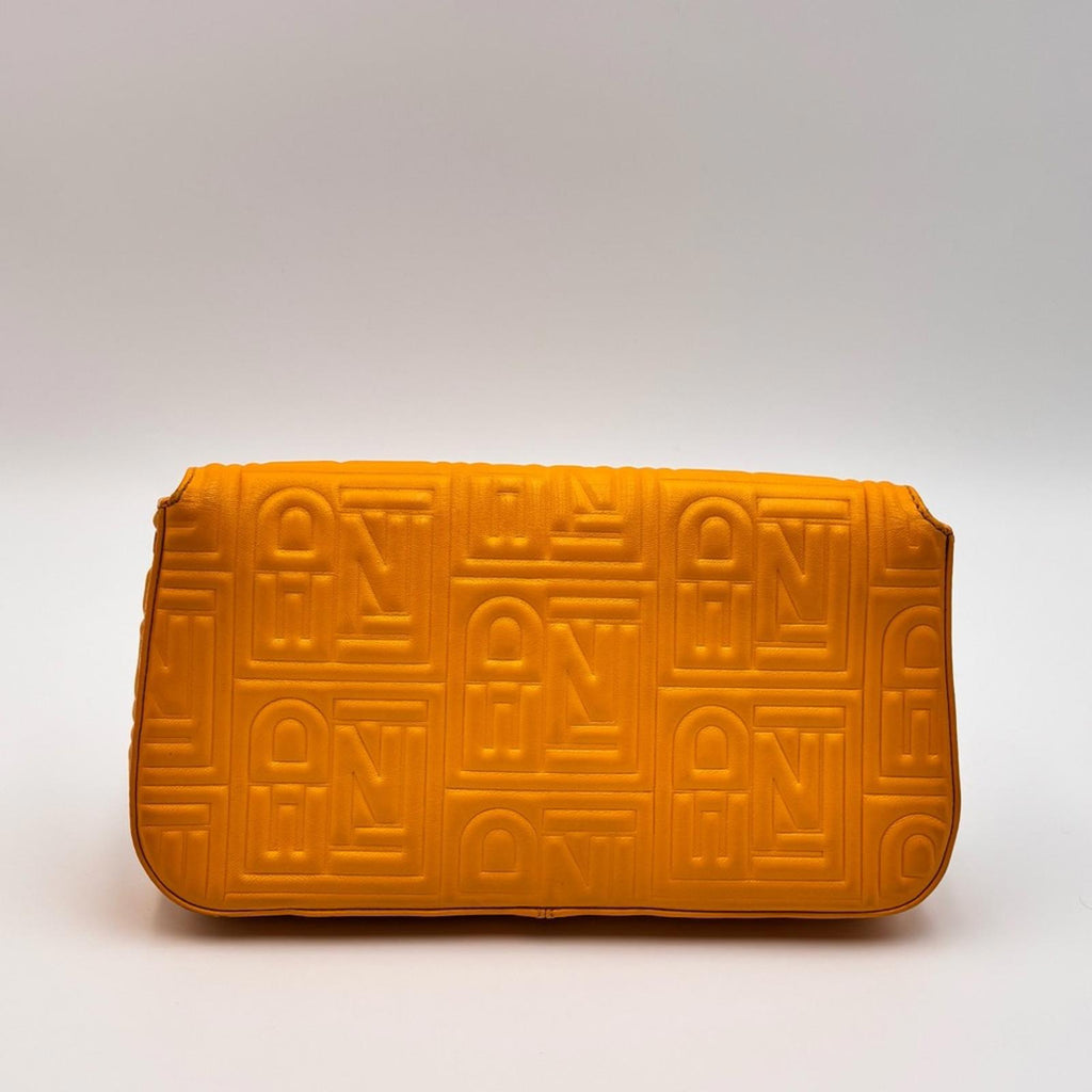 Fendi Yellow Embossed Zucca Leather Baguette Shoulder Bag Silver Hardware
