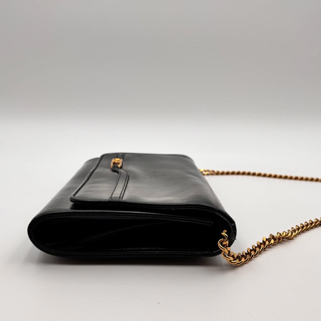 Gucci Vintage Navy Leather Chain Shoulder Bag Gold Hardware