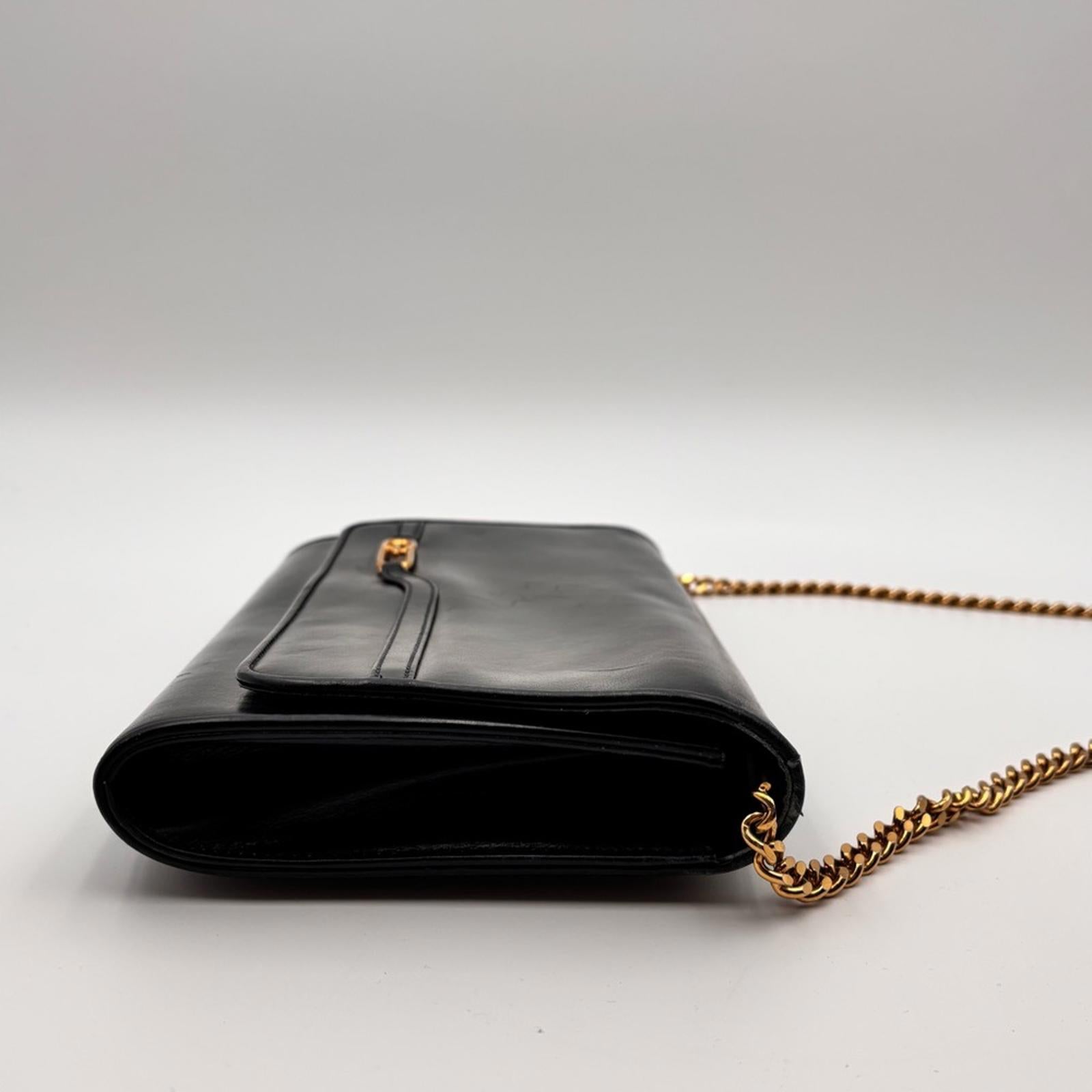 Gucci Vintage Navy Leather Chain Shoulder Bag Gold Hardware
