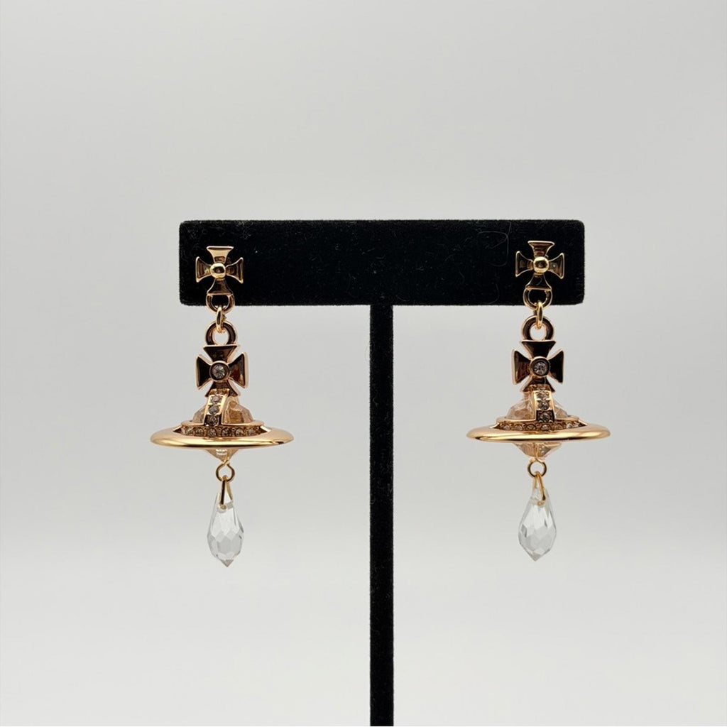 VIVIENNE WESTWOOD ORB DROP EARRINGS – GOLD TONE CRYSTAL