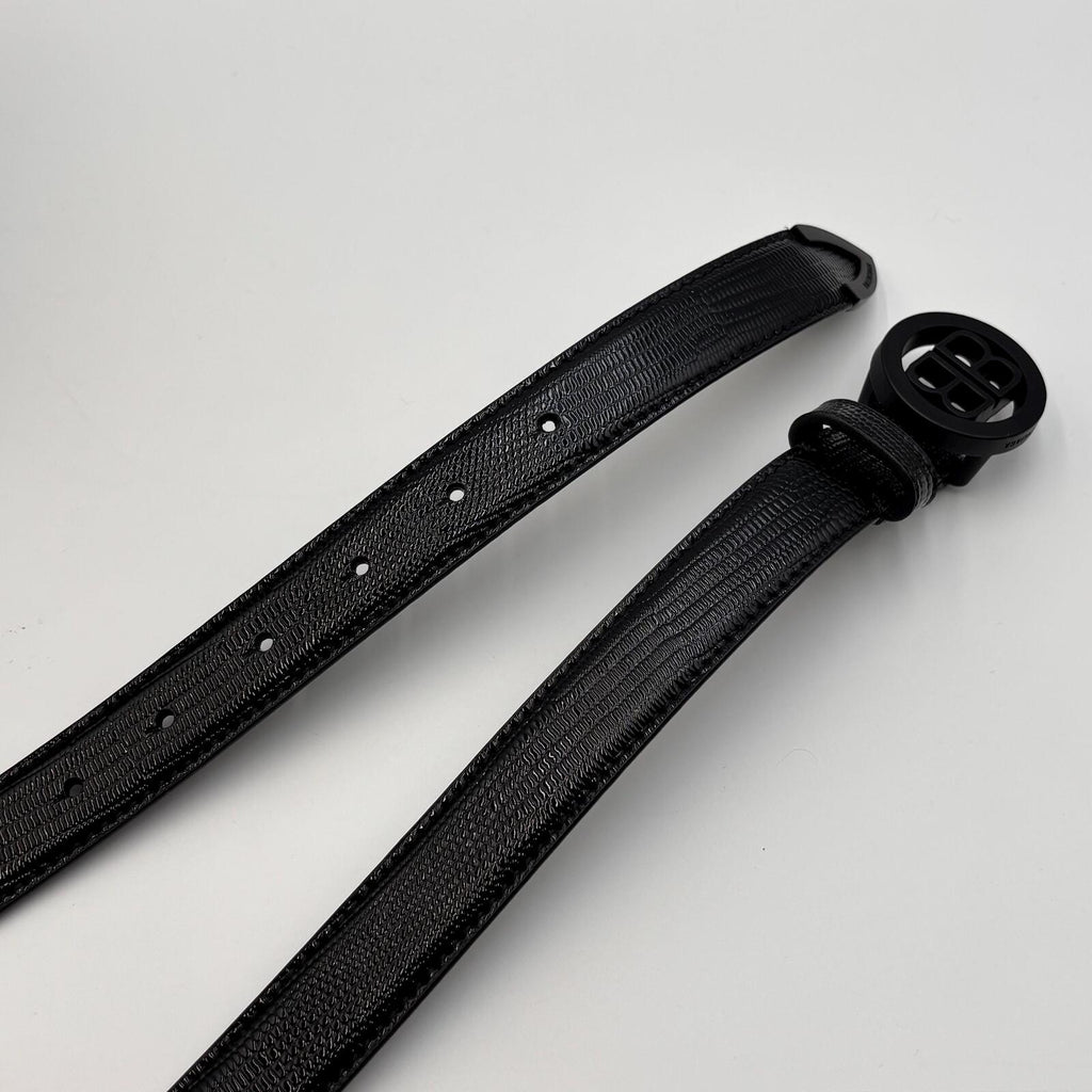 Balenciaga Black Croc Leather Circled BB Logo Belt