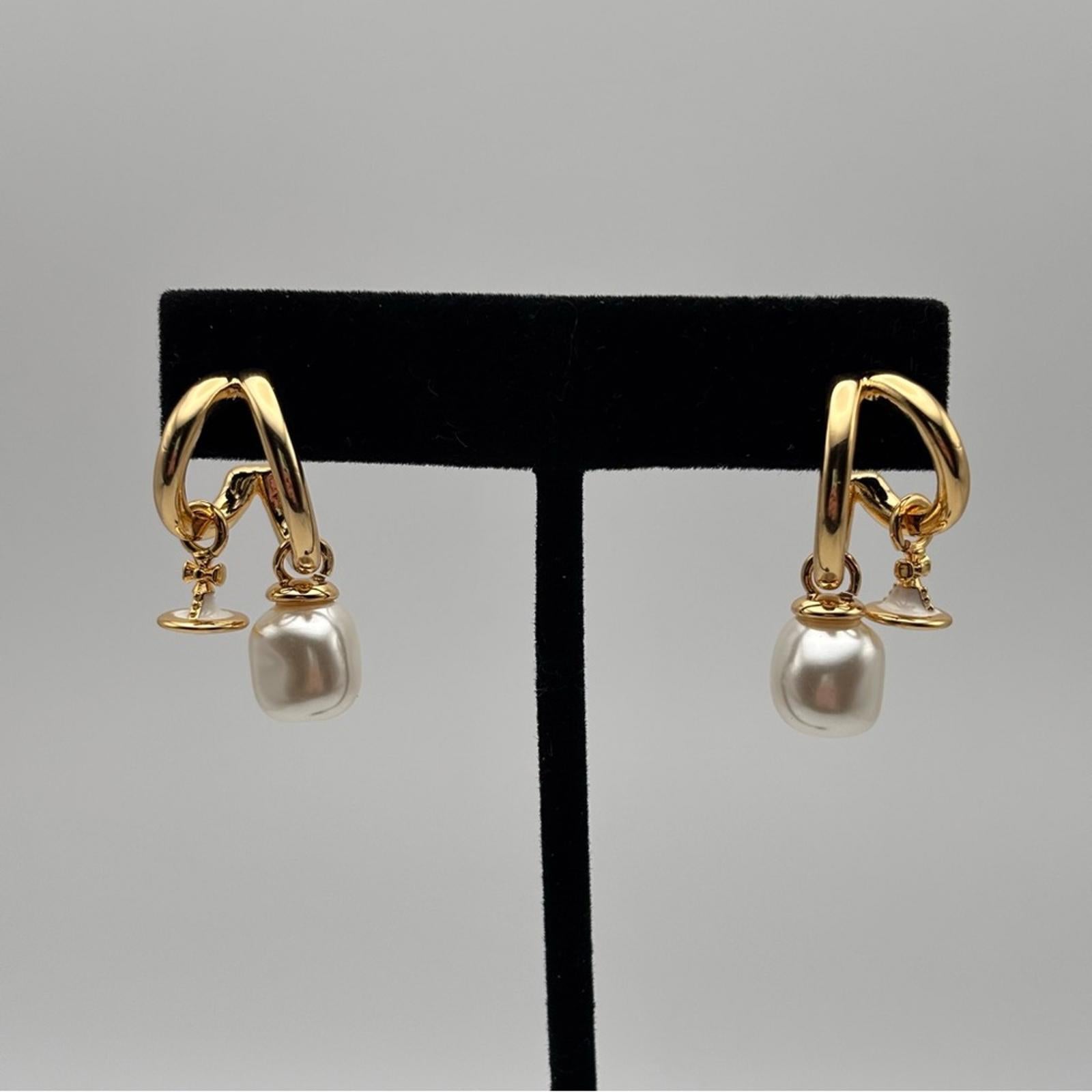 Vivienne Westwood Marella Pearl Orb Gold Hoop Earrings