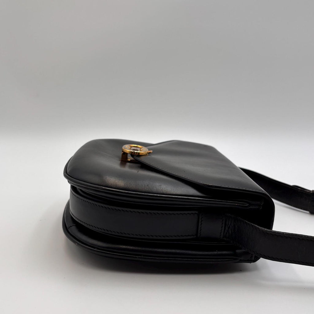 Celine Vintage Black Leather Triomphe Shoulder Bag