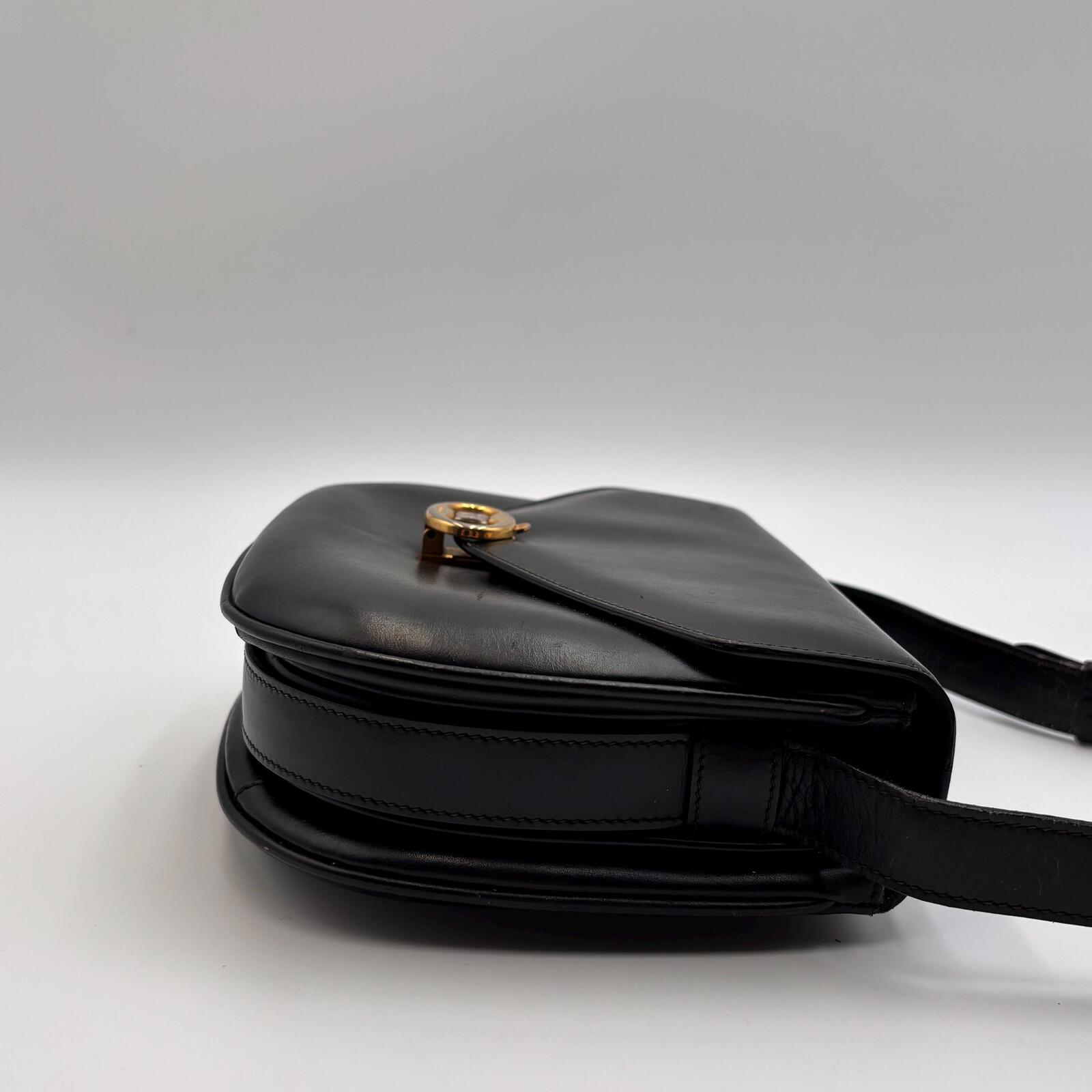Celine Vintage Black Leather Triomphe Shoulder Bag