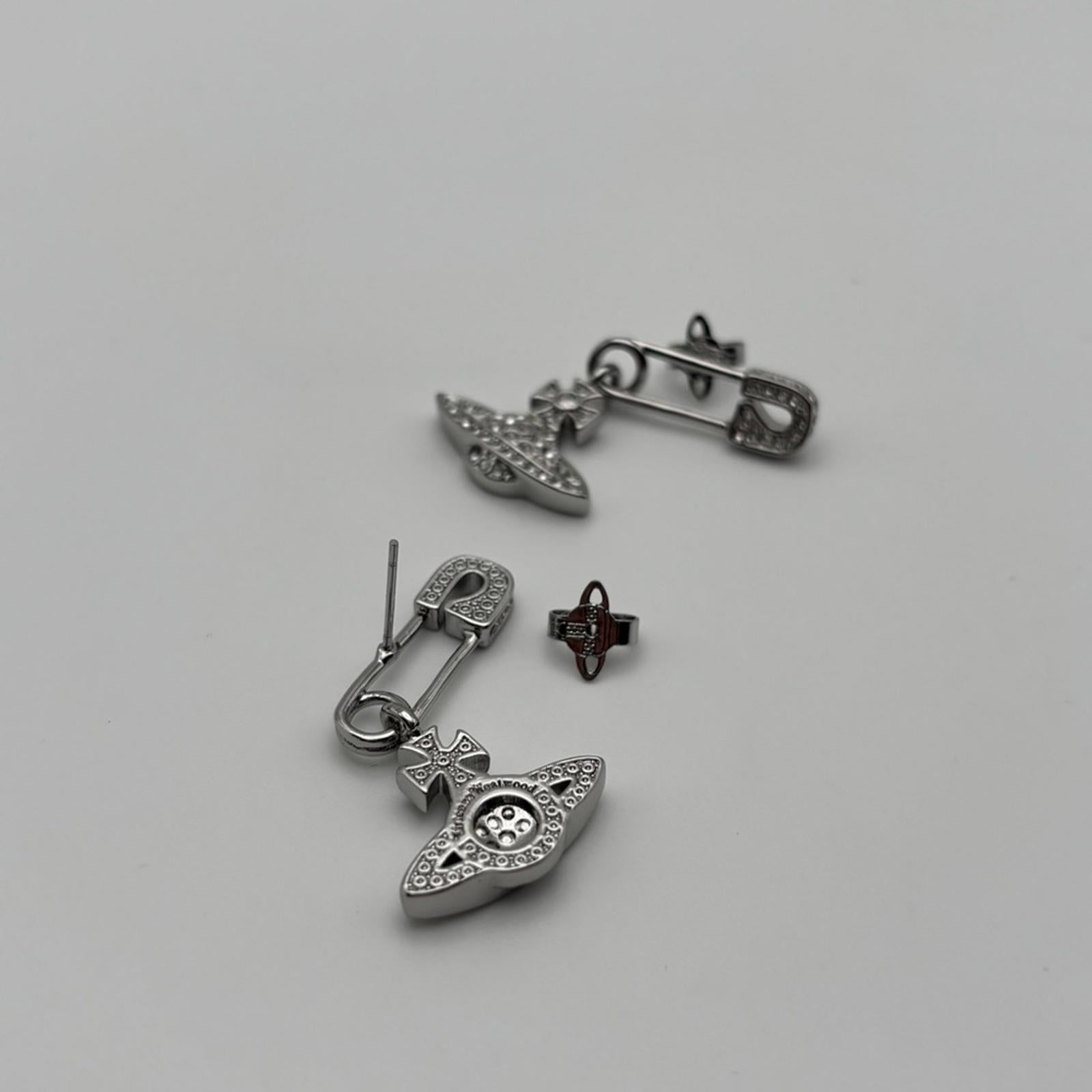 Vivienne Westwood Orb Safety Pin Crystal Drop EarringsSilver