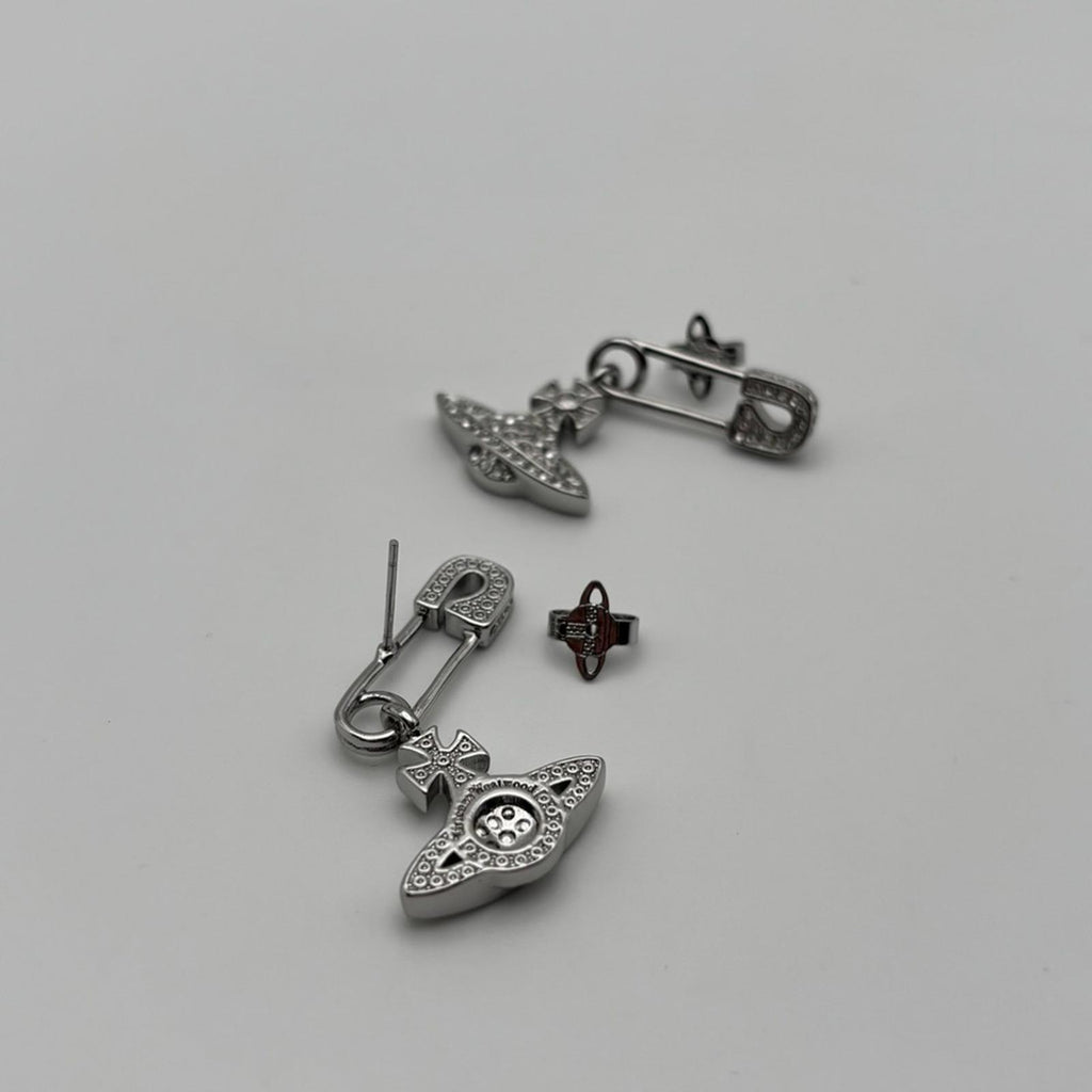 Vivienne Westwood Orb Safety Pin Crystal Drop EarringsSilver