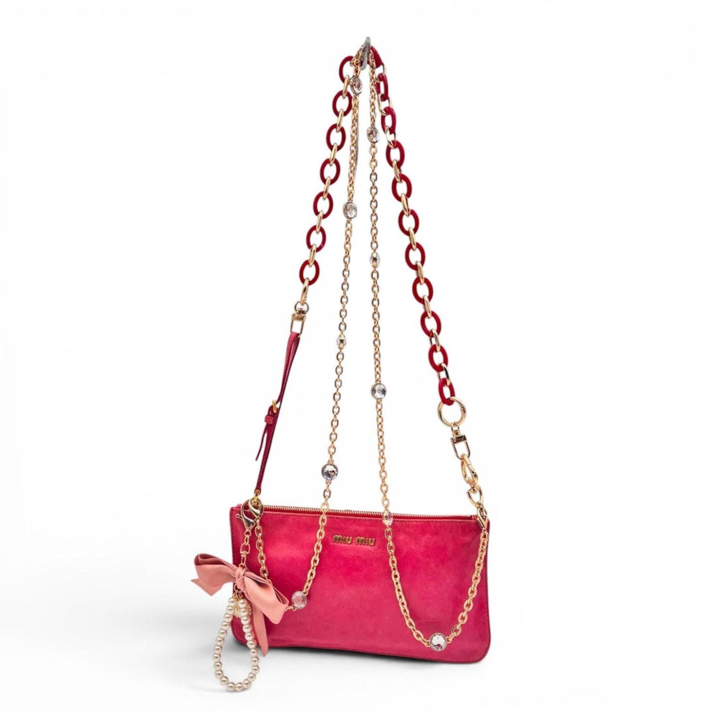 Miu Miu Pink Leather Pochette Shoulder Bag With Added Chains & Charms