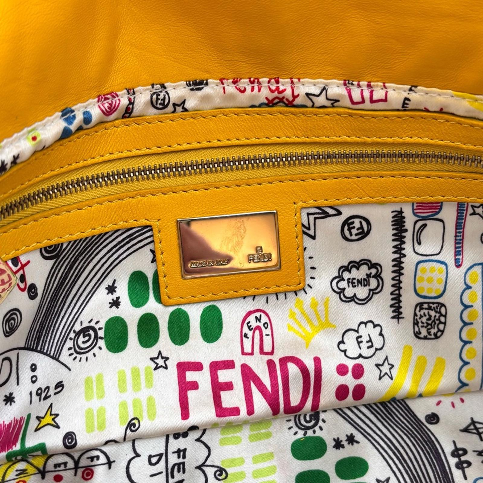 Fendi Yellow Embossed Zucca Leather Baguette Shoulder Bag Silver Hardware